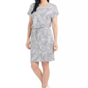 Hilary Radley Gray & White Palm Drawstring Waist Dress Size Large